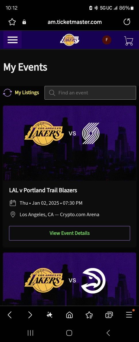 Lakers Vs Portland 2 tickets