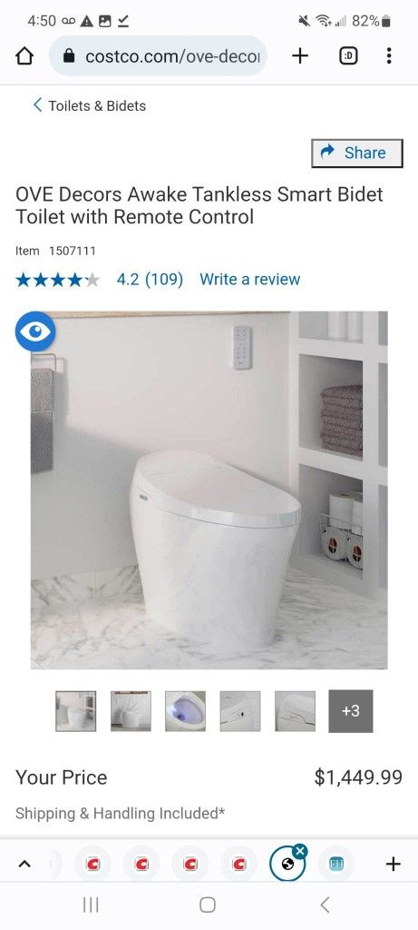 OVE Decors Awake Tankless Smart Bidet Toilet with Remote Control