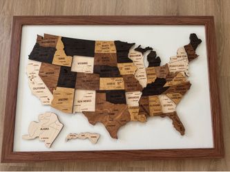 Framed Hand crafted wood map with Map pins