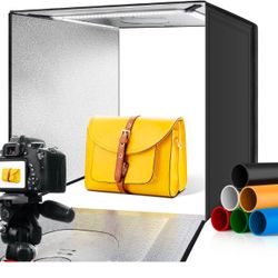 Daguerre 24"x24" Foldable Photo Studio Light Box, Bi-Color Dimmable Shooting Tent with 240 LED Lights, 3000-5500K - Includes 6 Color Backdrops for Pro