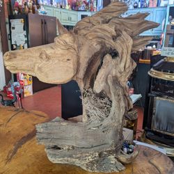 Gorgeous Wood Carved Table Top Horse Head 30 in. High 7 in deep 