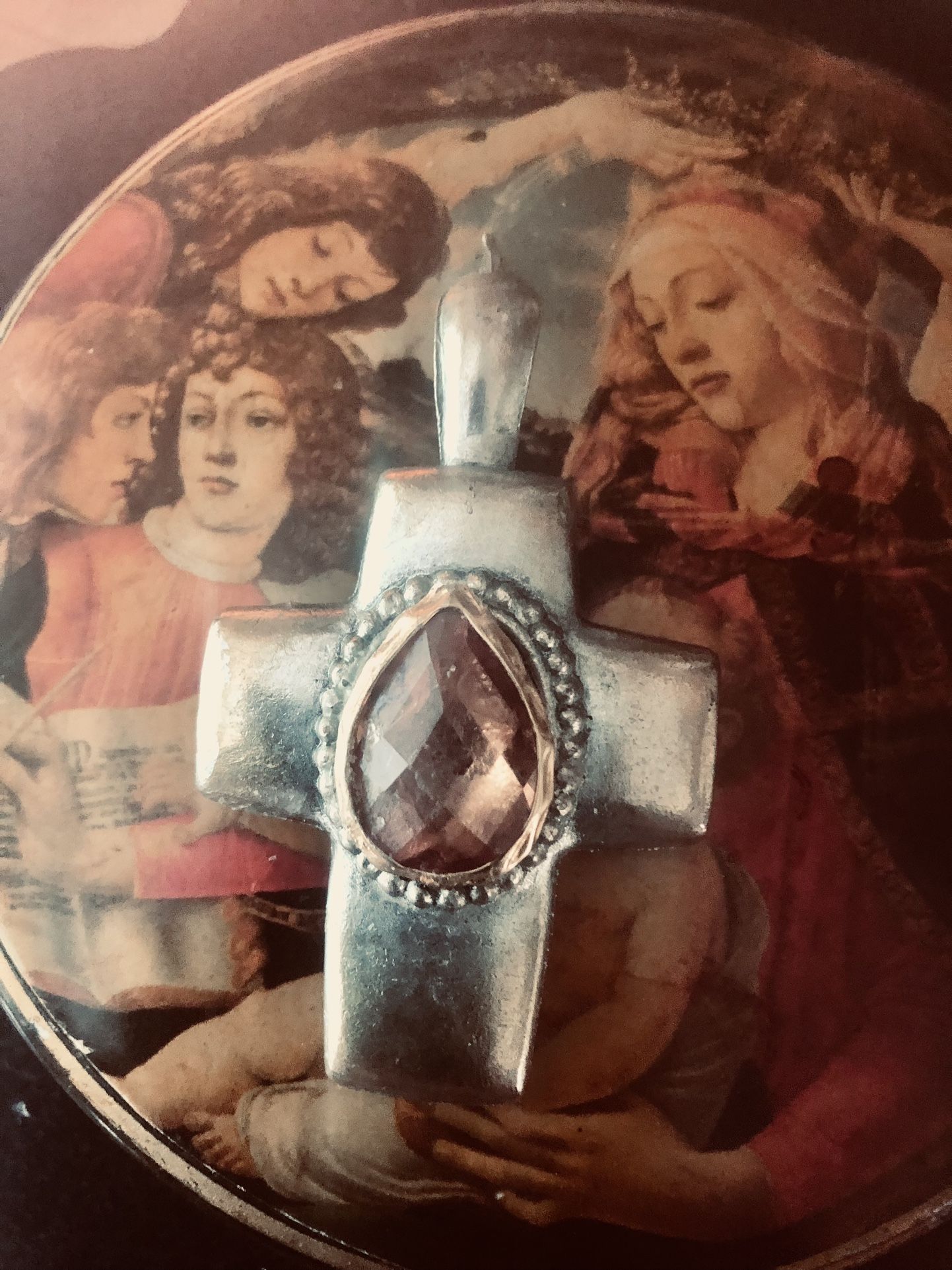 Large Sterling Silver Antique Cross With Quality Citrine Ordered In 18K Gold In Center