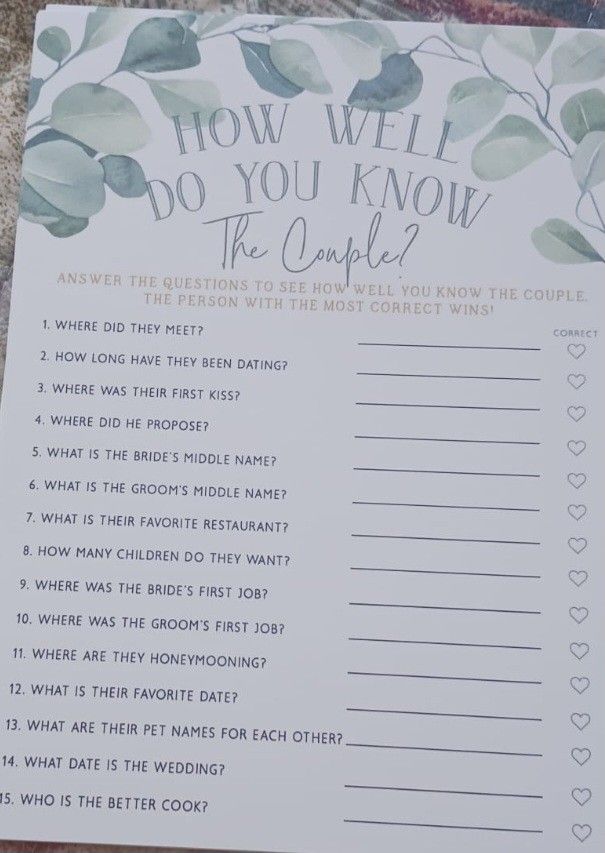 10 Piece How Well Do You Know The Couple Cards