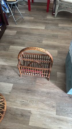 Vintage Rattan Magazine Rack with Handle