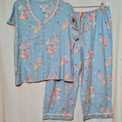 Liz Claiborne Villager Blue Floral Cotton Pajama Set Pink Blue Yellow Floral XL