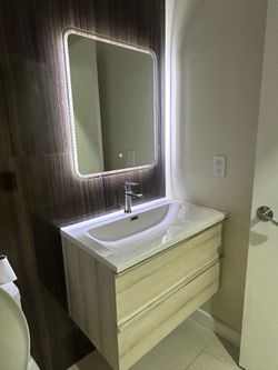 Modern Floating Vanity with Sink and LED Mirror
