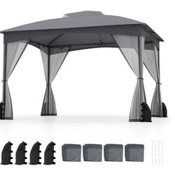 10 X 12 FT Patio Gazebo with Netting Walls with 4 Sandbags