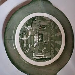 Vintage Royal China "Colonial Homestead" Green Handled Cake Plate / Platter