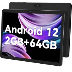 10 Inches Tablet Computer, 2GB RAM 64GB ROM, Android 12 IPS Display, Quad-Core Processor 1.6GHz, 5000mWh Battery, TF Card 32GB Expansion, GPS, Bluetoo