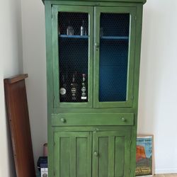 Antique Green Liquor Bar Cabinet Pantry 