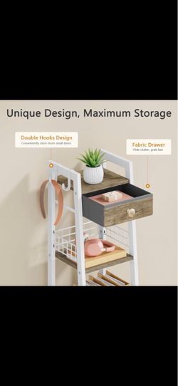 Multi-Tier Storage Shelf with Drawer and Hooks