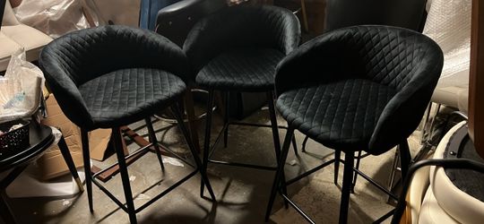 Black Quilted Velvet Bar Stools Set of 3