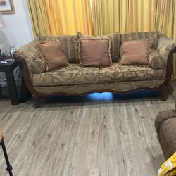 Antique Sofa And Chair Tan Brown, And Burgundy