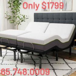 Brand New Split King adjustable Base With 2 New Luxury Twnxl Mattresses Head Massage In Unit