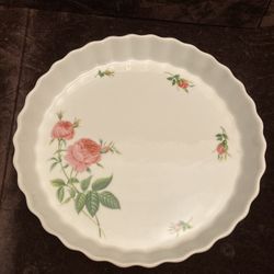 Vintage Christineholm Porcelain Rose Fluted Quiche Tart Dish