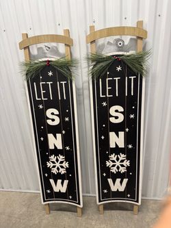 Let It Snow Decorative Sled Signs light up – Set of 2