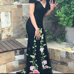 Black Floral  Floor Length Dress