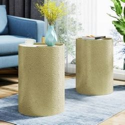 2 Pieces Gold Modern Round Accent Tables New