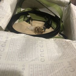 Gucci Thin Patent Leather GG Belt Size 85cm Black 