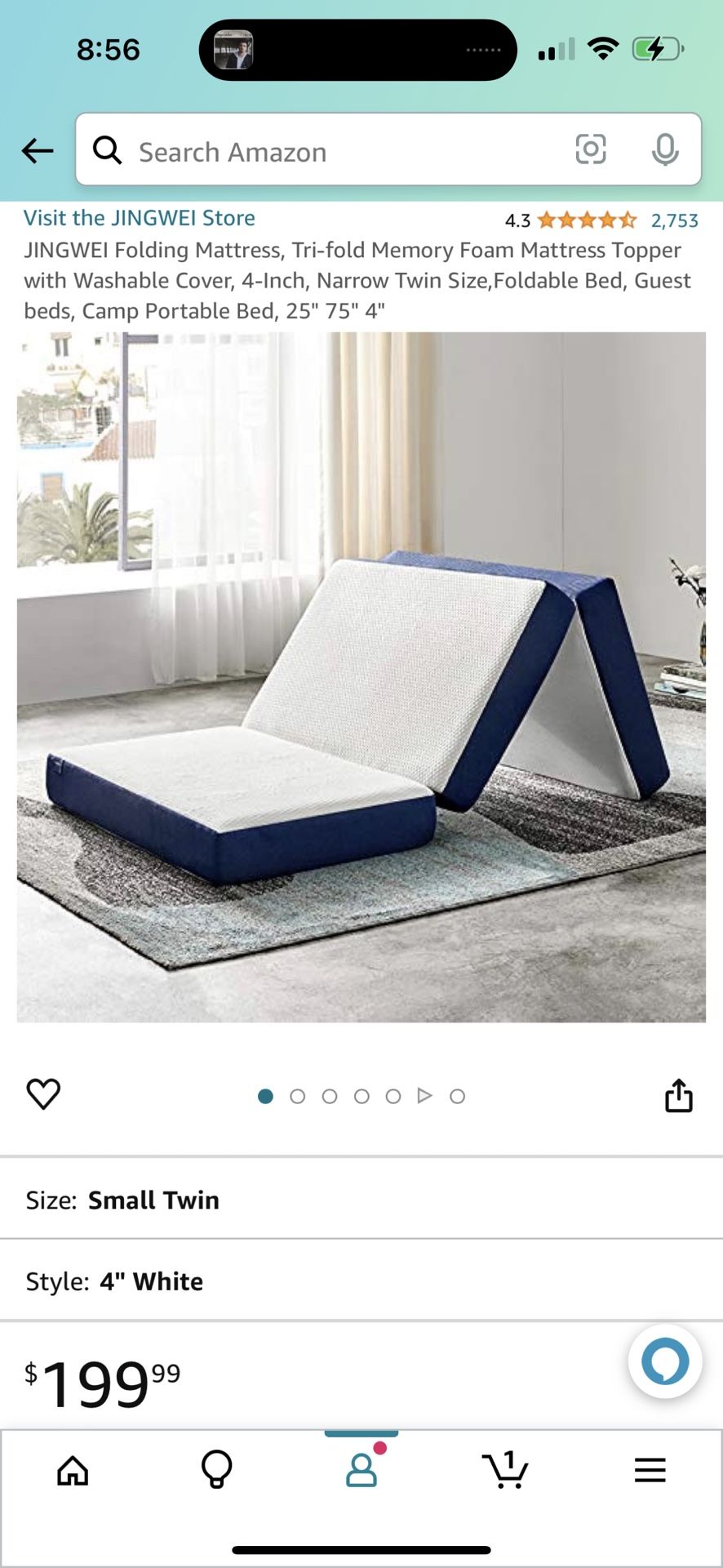 JINGWEI Folding Mattress, Tri fold Memory Foam Mattress Topper