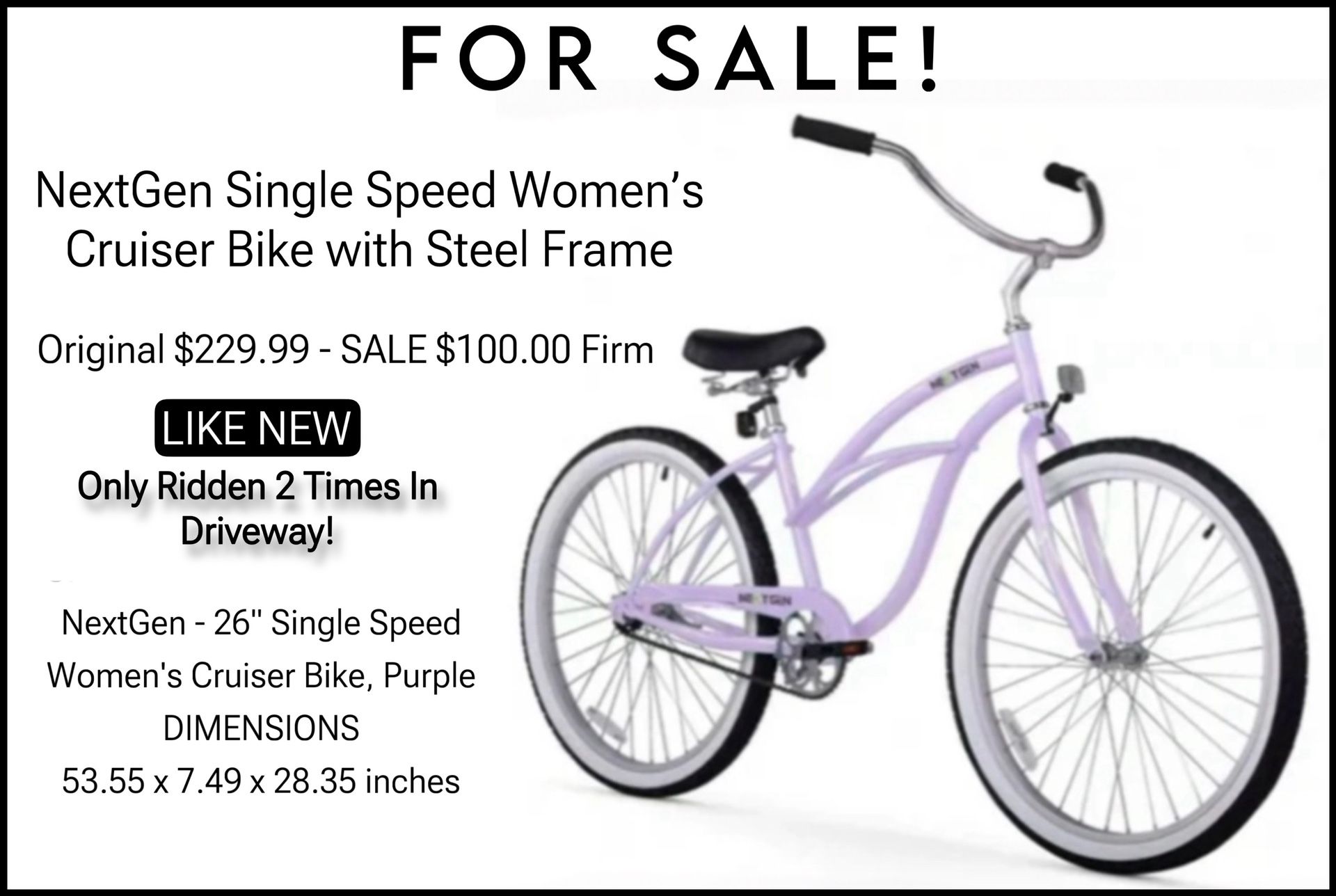 NextGen Single Speed Women’s Cruiser Bike with Steel Frame, Purple