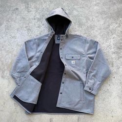 CARHARTT Rain Defender Lined Snap Button Hooded Gray Jacket