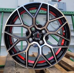 🔥 15X7 DIM 4x100 CB MACHINE FACE / RED UNDERCUT / GLOSS BLACK WHEELS 🔥