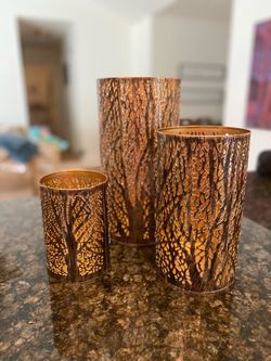 Set of 3 Metal Tree Cutout Candle Holders