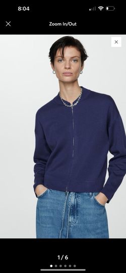 New Mango Zip Front Knit Cardigan Women Size S