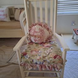Cream Wooden Rocking Chair w/Floral Cushion