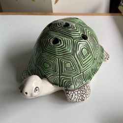 Vintage Glazed Ceramic Turtle Flower Frog