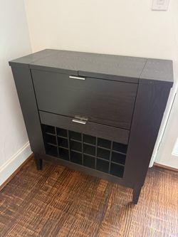 Crate & Barrel Parker Spirits Cabinet – Folding Home Bar & 18-Bottle Wine Rack