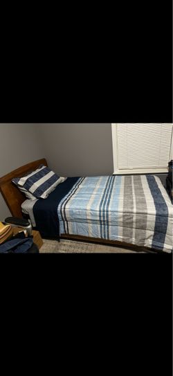 Twin Bed, Box Frame, Mattress, Comforter Set