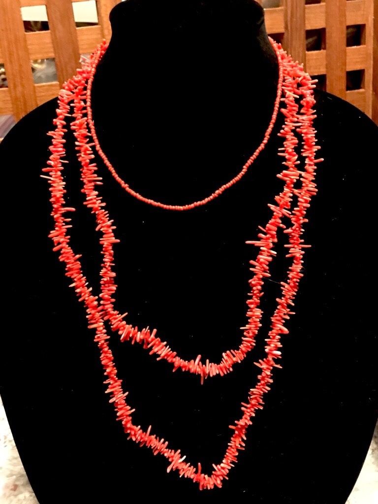 2 Coral Necklaces 18” and 52"