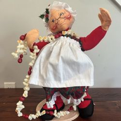 Annalee Mrs Santa Claus Hanging Popcorn Doll Figure Christmas Vintage 1996 Tag