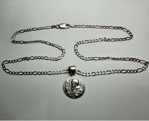 925 Sterling Silver St. Benedict Pendant & Figaro Chain – 23”