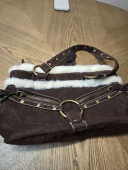 Faux Suede Faux Sheepskin Trim Shoulder Bag