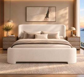 Queen Size Bed Frame with Wingback Headboard, White
Velvet Upholstered Platform Bed with Headboard and Footboard, Quiet & Stable Support, Easy Assembl