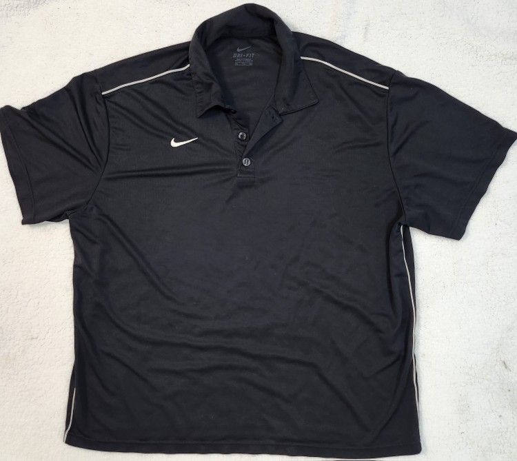 NWOT Mens XXL Black Nike Dri-Fit Polo w White Piping in Perfect Condition