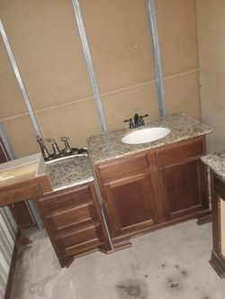 2 Vanitys With Granite Counter Tops And 2 Under Mount Sinks With Faucets , Another Side Cabinet With Drawers. One Cabinet Need 2 Front Doors. $225