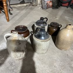 Lot of 6 Vintage Stoneware Crocks 