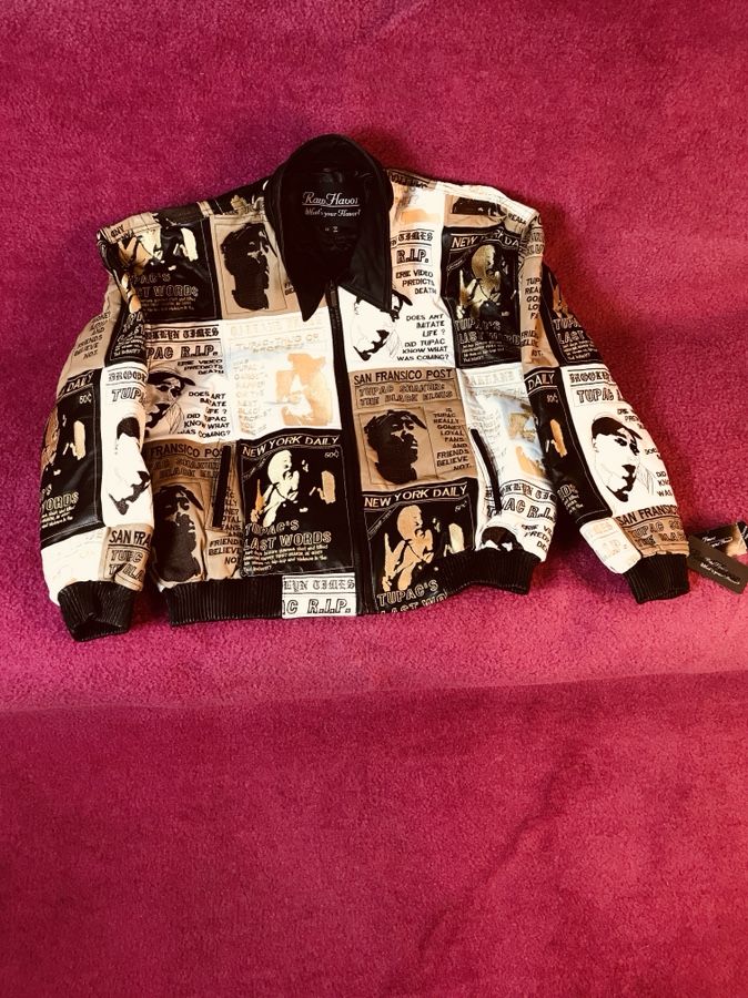 Rare authentic / Collectors / RAW FLAVOR / TUPAC Leather Jacket w zip on Hood
