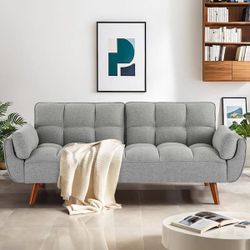 75 in. Silver Gray Twin Size Sofa Bed Futon Convertible Couch Loveseat for Living Room