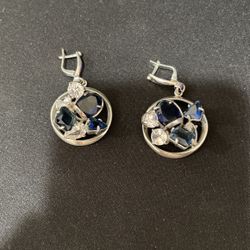 Silver Earrings With Dark Blue Amethyst Stone