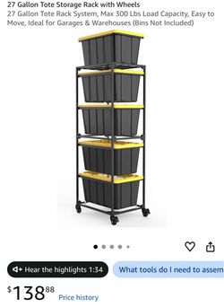 27 Gallon Tote Storage Rack with Wheels