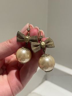 Gold Bow Drop Pearl Earrings