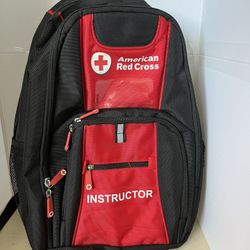American Red Cross Instructor Backpack Black Red Pockets