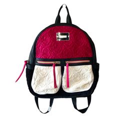 Betsey Johnson quilted roses backpack bag pink cream white black with pockets