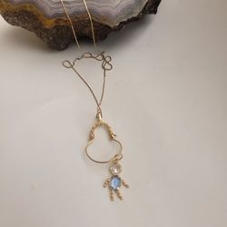 14K Gold Necklace with Boy Charm For March And Charm Holder