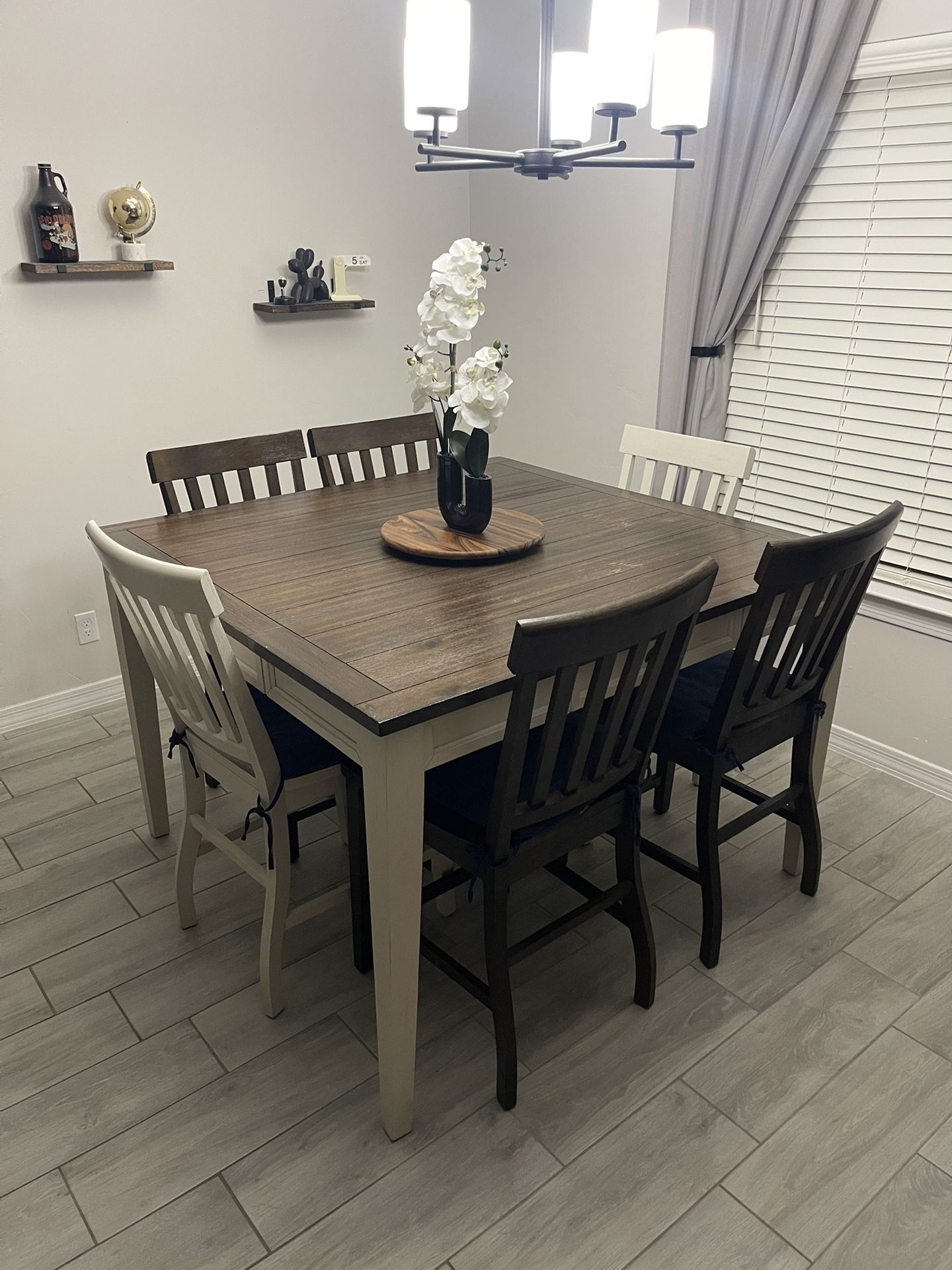 Tall Walnut And White Dining Table